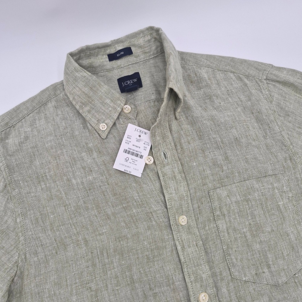 J.Crew Slim Linen Cotton Button Down Shirt Sage Green AL179 XS NEW